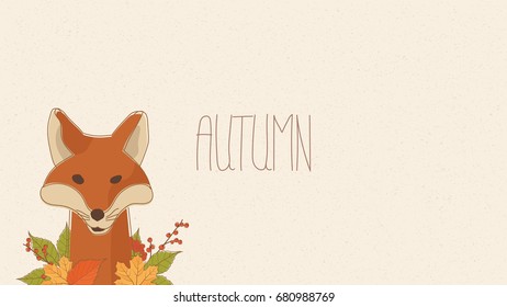 Vector Hand Drawn Autumn Illustration. Hand drawn fox background illustration