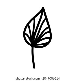Vector hand drawn autumn leaf isolated on white background icon. Cute doodle fall leaf for seasonal design, textile, decoration for greeting card. Doodle coloring page for adult and kids. Ink line art