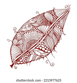 Vector Hand Drawn Autumn Leaf. Ethnic Style. 