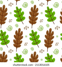 El otoño dibujado a mano vectorial deja un patrón sin fisuras en el fondo blanco. Hojas de doodle decorativas. Icono de la hoja de garabatos de dibujos animados para el diseño de bodas, envolturas, textiles, prendas de vestir, adornos y tarjetas de felicitación