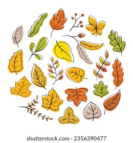 Colección de hojas de otoño dibujada a mano del vector.