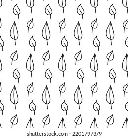 Vector hand drawn autumn seamless pattern leaves isolated on white background. Doodle fall leaves for seasonal design, textile, greeting card, wrap in line art style. Adult and kids coloring page