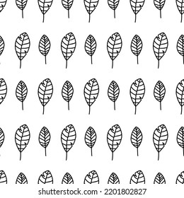 Vector hand drawn autumn seamless pattern leaves isolated on white background. Doodle fall leaves for seasonal design, textile, greeting card, wrap in line art style. Adult and kids coloring page