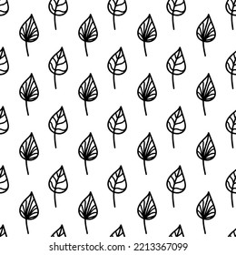 Vector hand drawn autumn seamless pattern leaves isolated on white background. Doodle fall leaves for seasonal design, textile, greeting card, wrap in line art style. Adult and kids coloring page