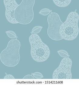 Vector hand drawn avocado seamless pattern. Doodle style. Banner, poster, wrapping paper, modern textile design, promotional material