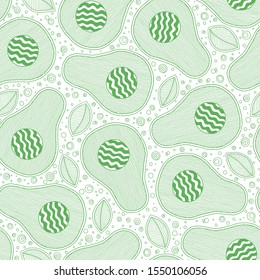 Vector hand drawn avocado seamless pattern. Doodle style. Banner, poster, wrapping paper, modern textile design, promotional material