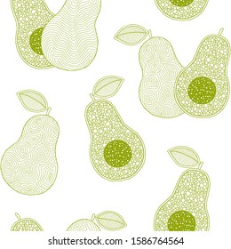 Vector hand drawn avocado seamless pattern. Doodle style. Banner, poster, wrapping paper, modern textile design, promotional material