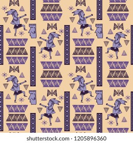 Vector hand drawn aztec maya ancient tribal seamless pattern with feminine colors. Background square patterns for fashion wrapping and textile print.