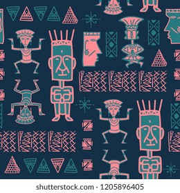 Vector hand drawn aztec maya pattern with seamless hieroglyphic symbol. Tribal background wallpaper for fashion wrapping and textile print.
