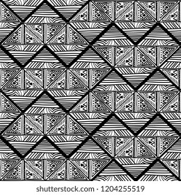 Vector hand drawn aztec seamless pattern background with abstract geometric ethnic drawing.