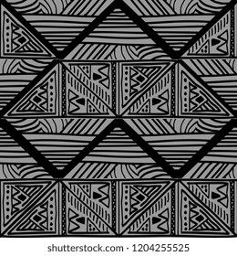 Vector hand drawn aztec seamless pattern background with abstract geometric ethnic drawing.