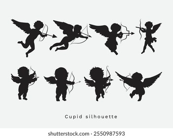 vector hand drawn baby angel or cupid silhouette illustration