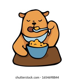 vector hand drawn baby bear eating porridge isolated on white background