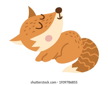 Vector hand drawn baby fox. Cute bohemian style little woodland animal icon isolated on white background. Sweet boho forest illustration for card, print, stationery design.
