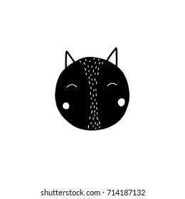 Vector hand drawn baby illustration black cat for print, decor, card, textile, t-shirt, bags, poster.