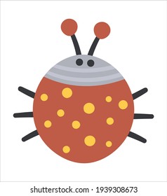 Vector hand drawn baby ladybug. Cute bohemian style little woodland insect icon isolated on white background. Sweet boho forest illustration for card, print, stationery design.
