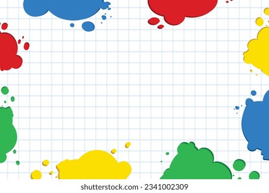 Vector Hand Drawn Back to School or Teacher's day Banner Template Educational Concept for New School Term School Bag with Stationary Colorful Paint Splashes on Blank Math Pattern frame of colorful ink