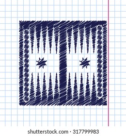 Vector hand drawn backgammon table with dices icon on copybook 