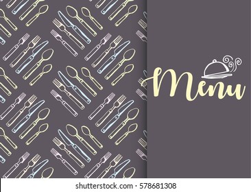 Vector hand drawn background and design elements for menu fork, knife, spoon