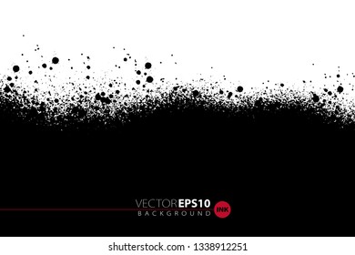 Vector hand drawn background. Monochrome ink painted splashes and blots. Monochrome artistic backdrop. One color grungy background.
