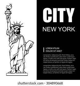 vector hand drawn background picture with statue of liberty and place for your text.