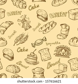 vector hand drawn bakery icons set on beige