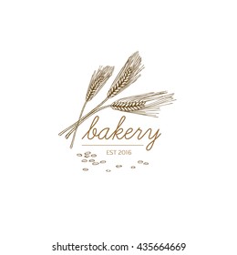 Vector hand drawn bakery logo, badge, emblem. Wheat ears illustration.