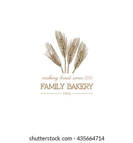 Vector hand drawn bakery logo, badge, emblem. Wheat ears illustration.