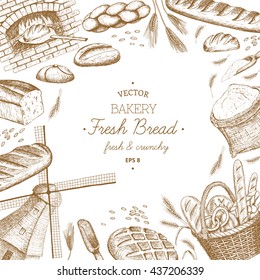 Vector Hand Drawn Bakery Template, Banner, Flyer, Leaflet, Brochure.