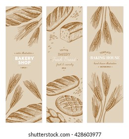 Vector hand drawn bakery templates, banners, flyers, leaflets.