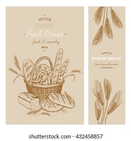 Vector hand drawn bakery templates, banners, flyers, leaflets.