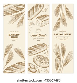 Vector hand drawn bakery templates, banners, flyers, leaflets.