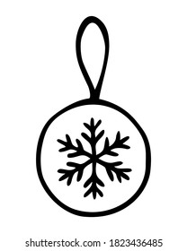 Vector hand drawn ball for decoration. One of the Christmas symbols. Doodle element isolated on white background