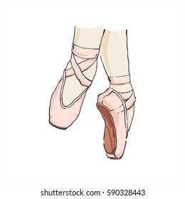 Vector hand drawn ballet shoes points. Illustration with live line and color isolated on white