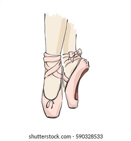 Vector hand drawn ballet shoes points. Illustration with live line and color isolated on white