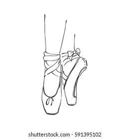 Vector hand drawn ballet shoes points. Sketch Illustration with live line isolated black on white