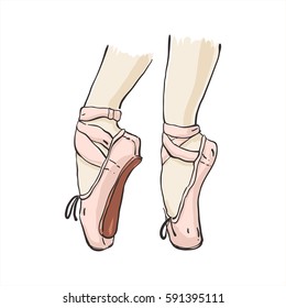 Vector hand drawn ballet shoes points. Illustration with live line and color isolated on white