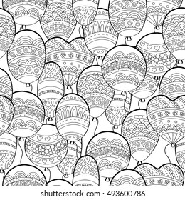 Vector hand drawn balloons illustration for adult coloring book. Freehand sketch for adult anti stress coloring book page with doodle and zentangle elements.