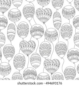 Vector hand drawn balloons illustration for adult coloring book. Freehand sketch for adult anti stress coloring book page with doodle and zentangle elements.