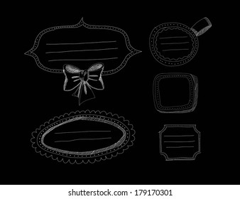 Vector hand drawn banners and badges set white on black background