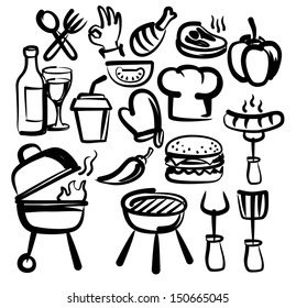vector hand drawn barbecue icons set on white