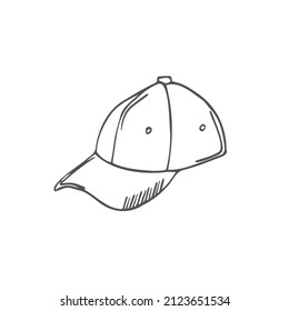 Vector Hand Drawn Baseball Hat Outline Doodle Icon. Baseball Cap Sketch Illustration For Print, Web, Mobile And Infographics Isolated On White Background.