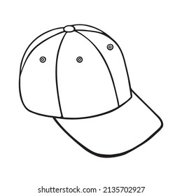 Vector Hand Drawn Baseball Hat Outline Doodle Icon. Baseball Cap Sketch