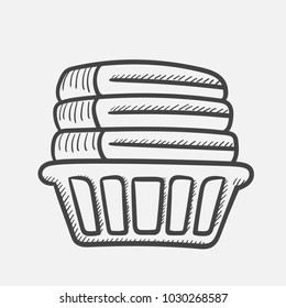 Cesta dibujada a mano vectora con el icono del doodle de contorno de lino. Cesta con la ilustración de sketch de lino para impresión, web, móviles e infografías aisladas en fondo blanco.