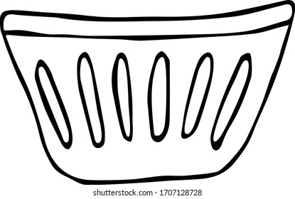 Cesta dibujada a mano vectora con icono de doodle de contorno de lino. Ilustración de esbozo de cesta para impresión, web, móviles e infografías aisladas en fondo blanco.