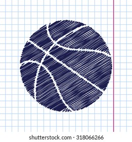 Vector hand drawn basketball icon on copybook 
