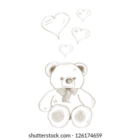 vector hand drawn bear and heart  Valentine;s day illustration