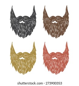 vector hand drawn beard set. sketch on a white background