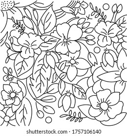  Vector hand drawn Beautiful Floral outline isolated on white background