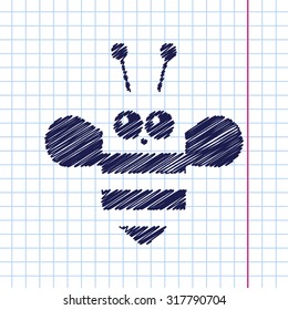 Vector hand drawn bee icon on copybook 